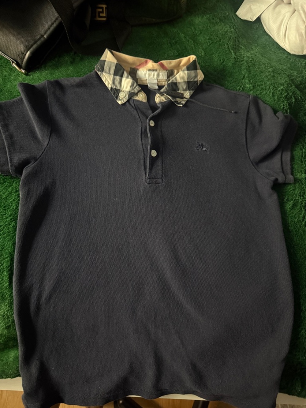 Burberry Navy Polo with Signature Check Collar